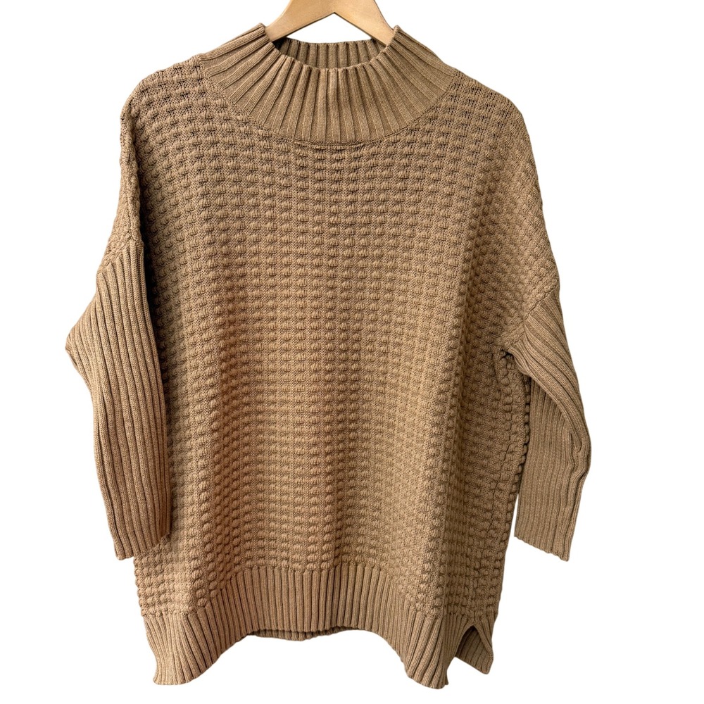 French Connection Womens Camel Tan Cotton Textured Mock Neck Sweater Size Medium